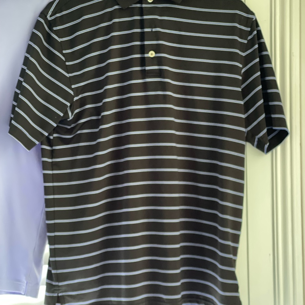 Peter Millar Black with blue and White Striped Polo Shirt